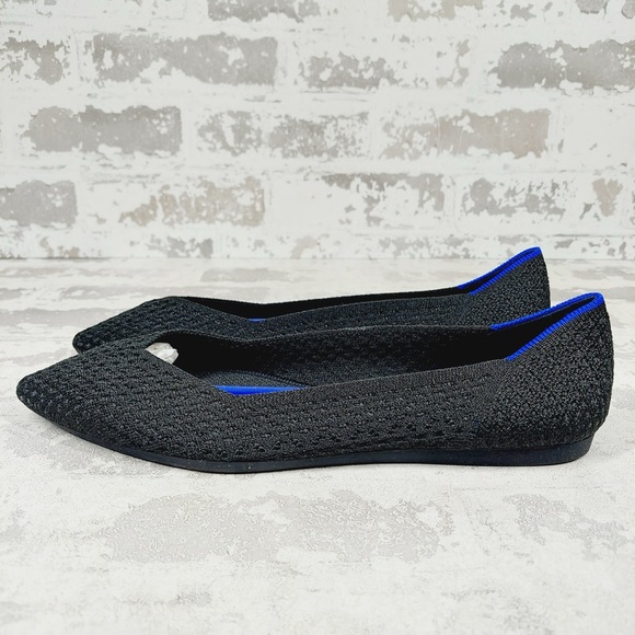 NEW Rothy's The Flat Black Knit Pointy Toe Slip On Loafers O201